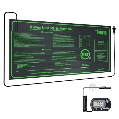 iPower 10" x 20" Durable Waterproof Seeding Heat Mat with Digital Thermometer for Providing Reliable Warmth for Indoor hydroponic Plant Germination - size: 10" x 20", style: Combo Set