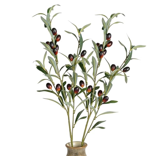CLONG 2pcs Olive Branch Artificial Plants Greenery Stems Faux Olive Branches for Vases (2, Green)