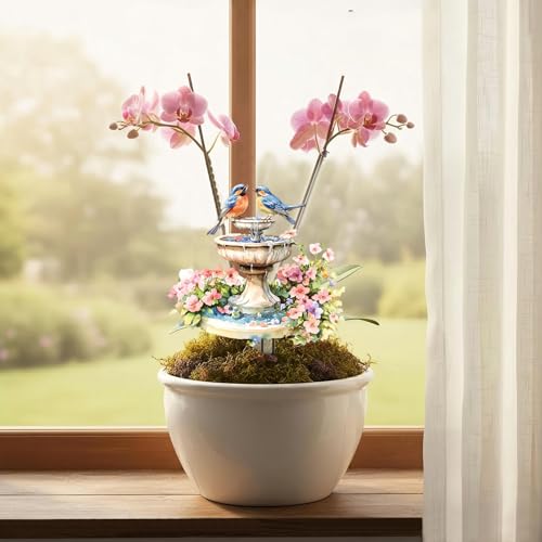 Bird Garden Stakes Decor Yard Acrylic - 2D Spring Garden Acrylic Sign Decoration, Fantasy Yard Art, Gift for Nature Lovers, for Indoor & Outdoor Flower Pots, Yard, Mini Gardens & Lawn (5.9”x5.9”) Y64