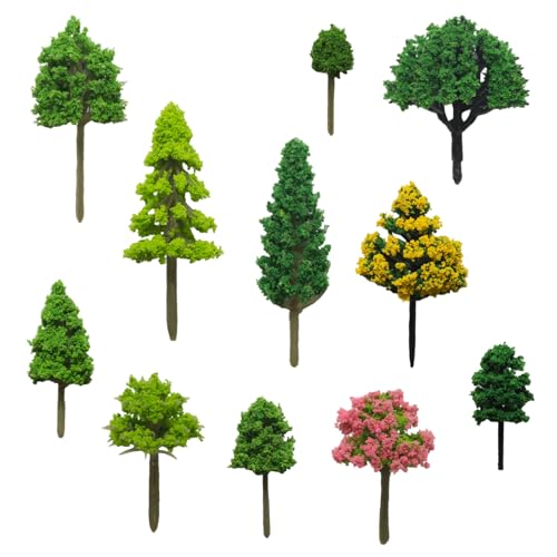11 Pcs Miniature Model Trees Flowering Trees, Mixed Size 1.2-2.8" - color: Pink Yellow Green