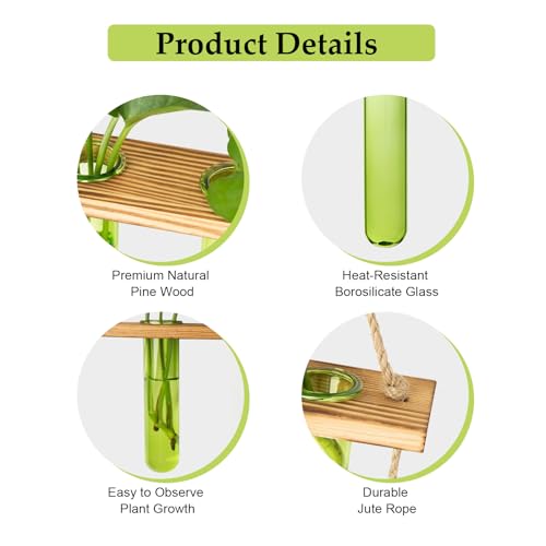 XXXFLOWER Wall Hanging Propagation Station with Wooden Stand Green - size: Green-9 Tube Vase