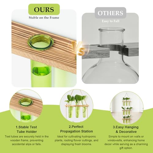 XXXFLOWER Wall Hanging Propagation Station with Wooden Stand Green - size: Green-9 Tube Vase