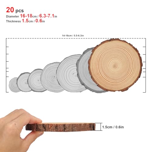 20 PCS Unfinished Wood Slices for Centerpieces, 6.3-7 Inch Natural Wood Slices with Tree Bark Pine and Wood Rounds Discs for DIY Crafts, Centerpieces, Art & Decor - size: 20 PCS 6.3-7 Inch