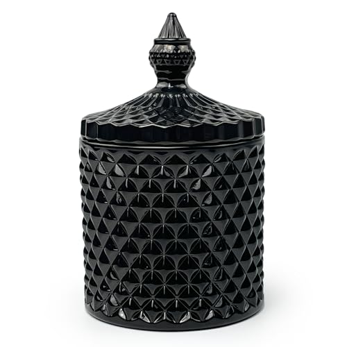 Colorful Glass Jar With Lid,Candy Cookie Jars,Jewelry Box,Buffet Biscuit Containers Food Storage,Decorative Jar,Gothic Decor(Black) - color: Pointed Cylinder-black