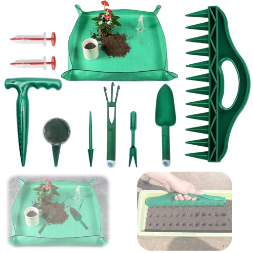 Bonsai Tools Kit 10Pcs Indoor & Outdoor Gardening Tool Potting Mat | Seed Planter Tool, Repotting Mat, Plant Kit, Seed Planting Tools, Lawn & Garden Spreaders, Mini Garden tools, Garden Seeder