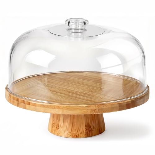 Masthome Bamboo Cake Stand with Acrylic Dome Lid 11in - color: Bamboo Cake Stand With Lid