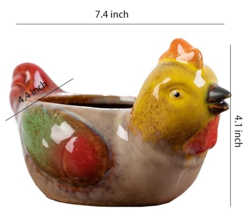 Animal Shaped Planter Flower Pot Chicken Shape Small Succulent pots with Drainage Ceramic Animal Planter, Indoor Plant Container Planter with Drainage Hole Home Office Desk Garden (Chicken) - color: Chicken
