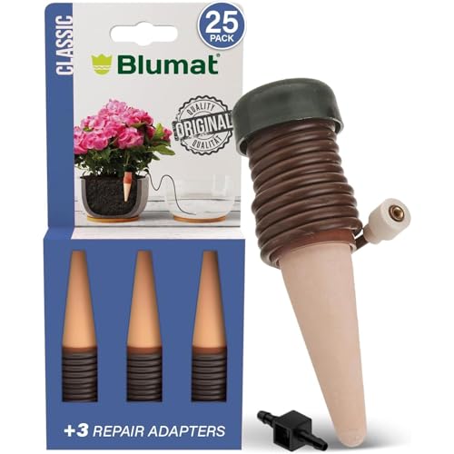 Blumat Classic Self-Watering Stakes - Prevents Overwatering and Underwatering for Healthy Growth While You are Away - Ideal for Indoor Plant Watering, 25 Pack, w Adapter - size: 25 Pack with Adapter