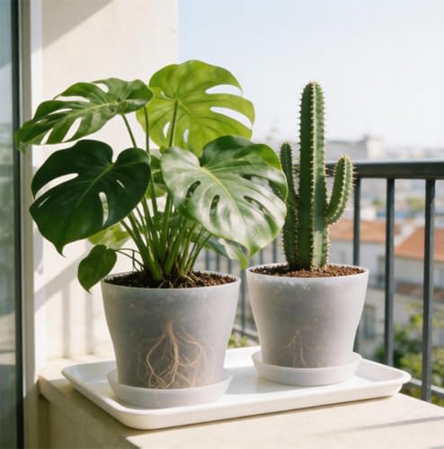 6 Pack 8 Inch Clear Nursery Plant Pots with Large Drainage Holes &Saucer | Plastic Translucent Flower Pots - Durable Outdoor/Indoor Planters for Succulents, Herbs, Cacti, Houseplants, Gardening Gifts - color: Translucent