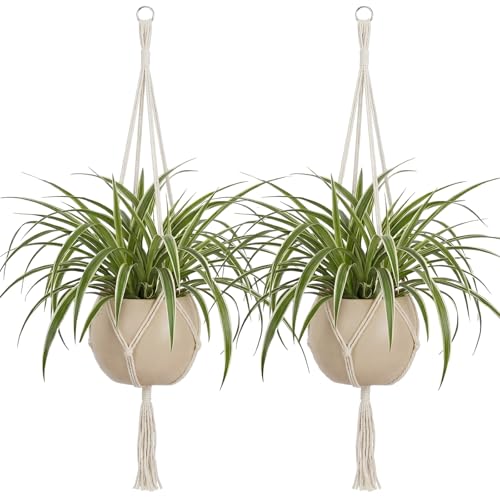EBOOT 2 Pack 48 Inch Macrame Plant Hanger, Ivory White, 4 Legs - color: Ivory White, size: 48 Inch