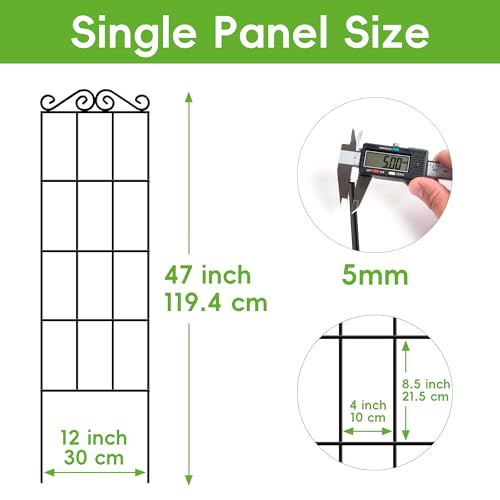 ARIFARO 4Pack 47'' Metal Garden Trellis for Climbing Plants Outdoor | Thicken Steel Trellis, For Indoor/Outdoor, Tomato, Cucumber, Rose, Flower, Potted Plants, Houseplants, Climbing Vines, Black - size: 47 inches