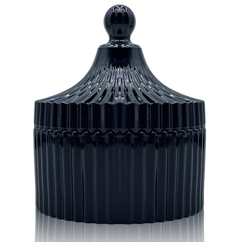 Colorful Glass Jar With Lid,Halloween Candy Dish,Candy Cookie Jars,Jewelry Box,Decorative Jar(Black) - color: Yurt-Black