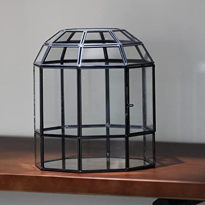 NCYP Geometric Glass Terrarium Dome for Succulent Cacti Air Plants, 6.6x6.6x8 Inches Closed Birdcage Planter Pot, Indoor Miniature Fairy Garden Display Container, Black, Handmade (Only Terrarium)