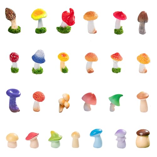 JKanruh 25 Pcs Little Resin Mushrooms,Tiny Mushroom Figurines for Aquarium,Bonsai and Micro Landscape Potted Plant Mini Garden Decoration