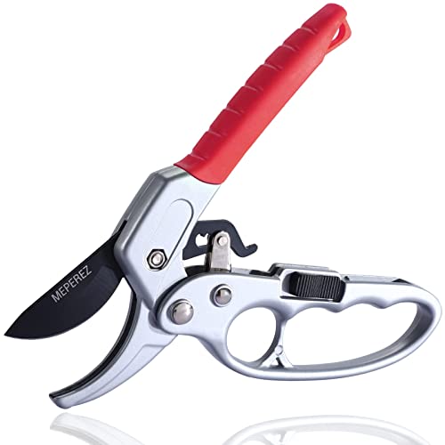 Germany Pruning Shears For Gardening, Arthritis Weak Hand Snips, 4x cutting power trimming, 1-Inch Cut Capacity Garden Clippers, Ergonomic handle, Rust resistant, high strength steel, Sharp - style: Red