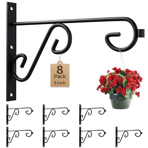 Plant Hanger Bracket Bulk 8Pack Black 9Inch Metal Wall Hooks Indoor Outdoor - color: Black/8Pack, size: 9 Inch
