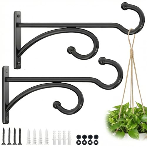 2Pack 6 Inch Plant Hangers Outdoor, Wall Hooks for Hanging Planters Baskets - size: 6Inch 2Pack-Black
