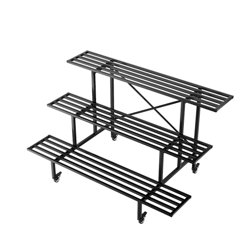 Zhongma 3 Tier Heavy Duty Metal Plant Stand with wheels easy assembly - size: 3-Tier: L45.67 x W26 x H26 w Wheels