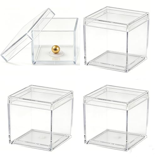KissYou Small Acrylic Box Clear Candy Boxes with Lid Acrylic Square Cube 4 Pieces Display Case Transparent Jewelry Storage Box Party Decorative Boxes - size: 1.30 x 1.30 x 1.30 Inch