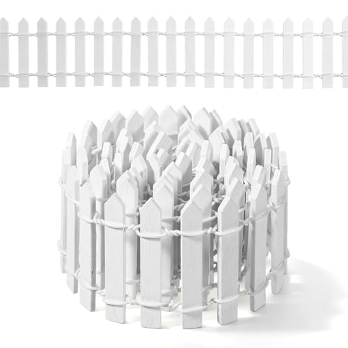 35 Inches Mini Fairy Garden Fence White Small Wood Decorative Picket Fence DIY Micro Landscape Miniature Ornaments for Dollhouse Crafts Diorama Plant Pot Fairy Garden Accessories Outdoor