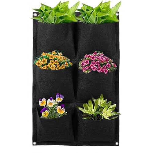 WFIST Vertical Hanging Planter Bag, Breathable Felt Wall Garden Planter with Metal Grommets, Indoor/Outdoor Space-Saving Herb & Flower Growing Pouch (6-Pocket) - style: 6-Pocket