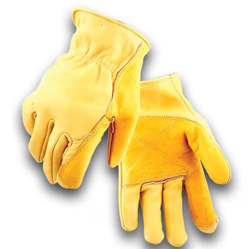 Iron Fencer Leather Work Glove - 207 Large Golden Stag Cowhide Leather Fencing Gloves for Men Heavy Duty Double Palm, Guantes de Trabajo, Ranch, 207L
