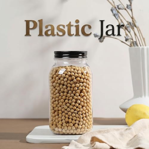 novelinks 32 oz Plastic Mason Jars and Clear Plastic Jars with Lids 32 oz - color: Black 12Pack