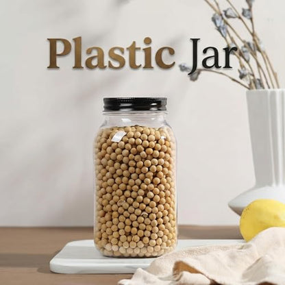 novelinks 32 oz Plastic Mason Jars and Clear Plastic Jars with Lids 32 oz - color: Black 16Pack
