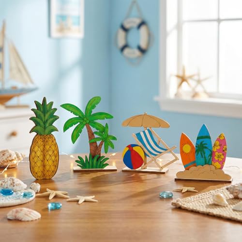 DIY 3D Summer Wood Crafts to Paint, 4 Styles DIY Blank Unfinished Wooden Slices for Craft, Beach Chair Surfboard Pineapple Coconut Tree Cutouts Ornament for Painting Decorations (45 PCS) - size: Summer