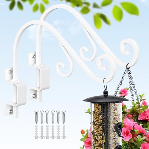 Wall Mount Swivel Plant Hanger Outdoor, 2 Pack 16 Inch White Iron Bracket | 40 lbs Heavy Duty, Wide Iron Base for Plant Hanger Bracket, for Indoor Living Rooms and Bedrooms - color: White - 2 Pack