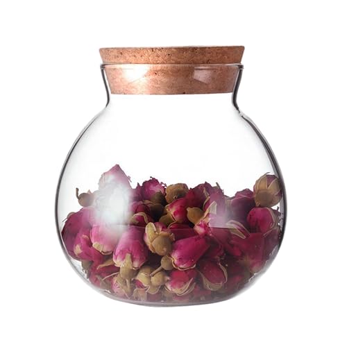 1Pcs 500ml/17oz Clear Glass Bottles with Cork Stopper -Empty Refillable Round Food Flower Tea Candy Seasoning Storage Container Vial Jars