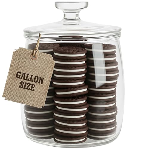 Large Glass Cookie Jar with Airtight Lid - 1 Gallon Storage Container for Candy, Flour, Sugar, Pet Food & Dog Treat Canister - Pack of 1