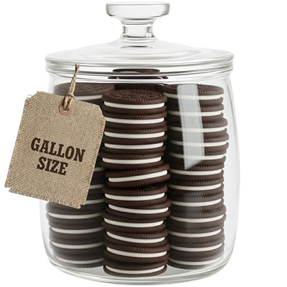 Large Glass Cookie Jar with Airtight Lid - 1 Gallon Storage Container for Candy, Flour, Sugar, Pet Food & Dog Treat Canister - Pack of 1