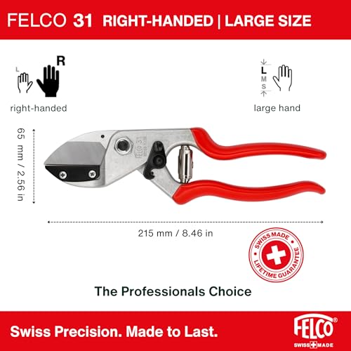 Felco F31 Pruning Shears – 8.3" Garden Clippers with Anvil Blade for Dry & Hard Wood | Hand Pruner for Gardening | Garden Tool Cutter with Aluminum Handle, Alloy Steel Blade, High-Torque Cutting Power - size: F31 Large Anvil