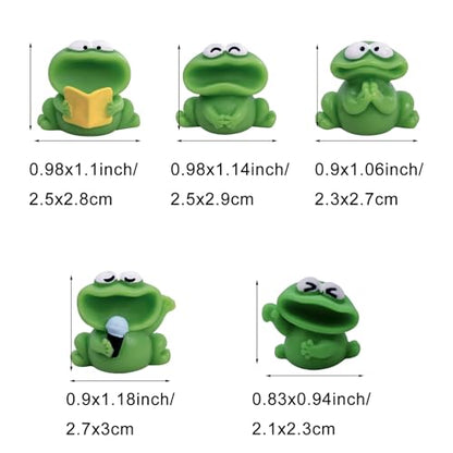 15Pcs Mini Resin Green Frogs Figurines - Tiny Big Mouthed Singing Miniatures for Cake Toppers, DIY Dollhouse, Fairy Garden, Moss Landscape, Terrarium Crafts, Home Decor