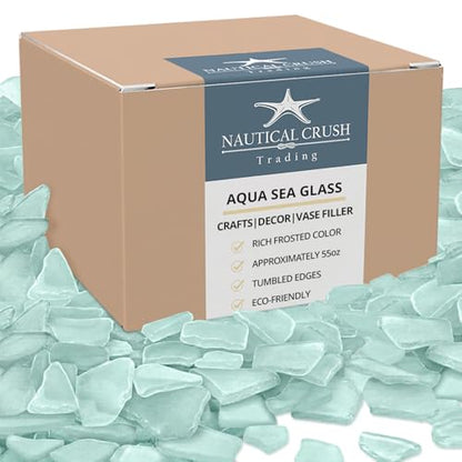 Aqua Blue Sea Glass – 55oz Beach Glass for DIY, Crafts & Décor – Vase Fillers, Coastal Decorations, Aquarium & Terrarium Filler, Nautical Home Accents, and Beach-Themed Designs - size: 55 Ounces