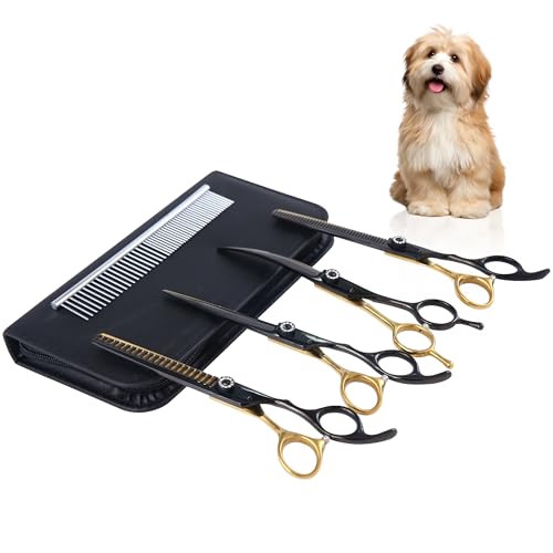7" Professional Dog Grooming Scissors Kit, 6in1 Grooming Scissors for Dogs - color: Black Gold, size: 4 pieces - Professional Kit