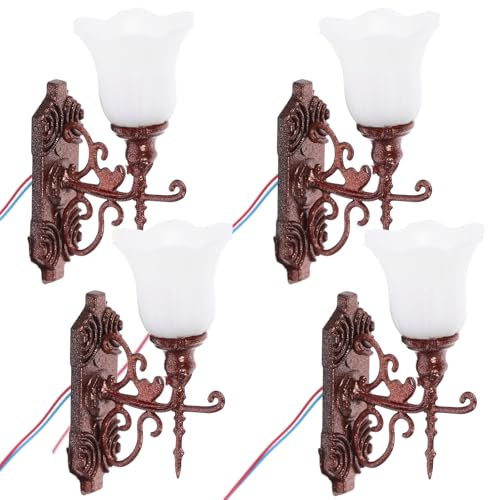 HANABASS 4pcs Miniature Wall Lamps Light Sand Table Decor Miniature Scene Lamp for Dollhouse Ceiling - color: Multi