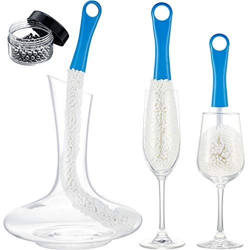 Boao 3 Pcs Decanter Cleaning Brush Set Wine Glass Bottle Beads,Blue - color: Blue