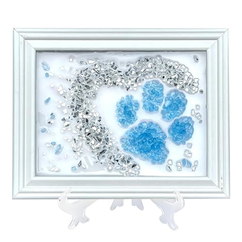 CIYOJA Sea Glass Stained Glass Kit – Cat Paw Resin Art Mosaic Kit for Adults, DIY Craft with Crushed Seaglass, Cute Pet Paw Artwork for Home Décor, Adult Craft Kits Beginners & Creative Art Projects - color: Blue-Claw