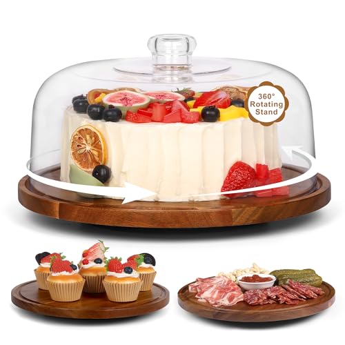 Bellsal Cake Stand with Dome Lid, 12in Acacia Wood Cake Plate with Cover, Wooden Cake Display Stand with Acrylic Dome, Cake Decorating for Baking Gift - size: Stand