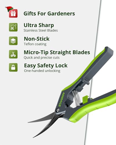 Gardening Scissors, Sharp Plant Trimming Scissors 2 Pack - size: 6.5" Curved & 8.5" Bypass