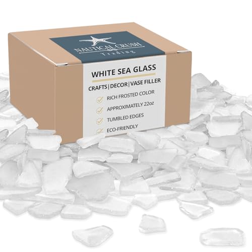 Nautical Crush Trading White Sea Glass – 22oz Beach Glass for Crafts, Vase Fillers & Decor – Bulk Tumbled SeaGlass Pieces for DIY Projects – Recycled Seaglass for Home, Weddings & Art - size: 22 Ounces