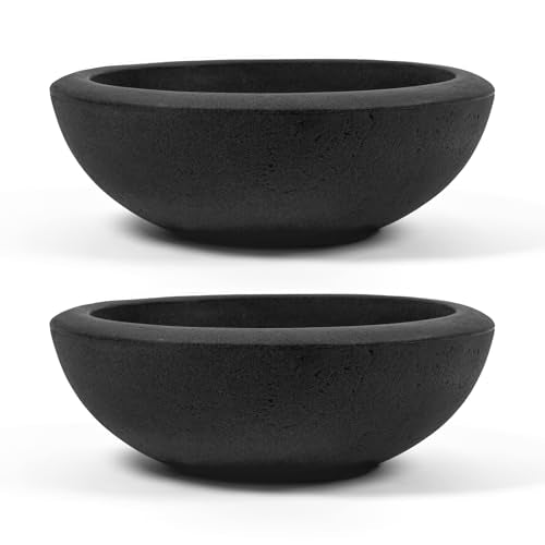 ARBORA 26" Santorini Bowl Planters 2-Pack - Polyresin Large Outdoor Pots - color: Black, size: 26" 2-Pack
