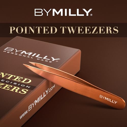 Pointed Tweezers | Titanium Series | High Carbon Stainless Steel Needle Nose | Fine Point Precision Hair Removal | Perfectly Aligned & Hand-Filed Sharp | Rose Gold - color: Rose Gold