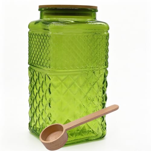 120oz Green Glass Storage Jars with Airtight Lids Tall Glass Jar with Scoop - color: Green, size: Square 120 oz