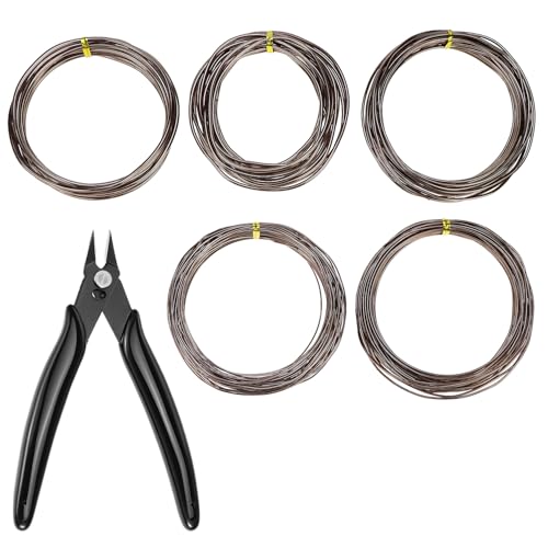 QWORK Anodized Aluminum Bonsai Training Wire with Cutter, 5 Sizes, Total 147 Feet (1.0mm, 1.5mm, 2.0mm, 2.5mm, 3.0mm), for Bonzai Trees Indoor