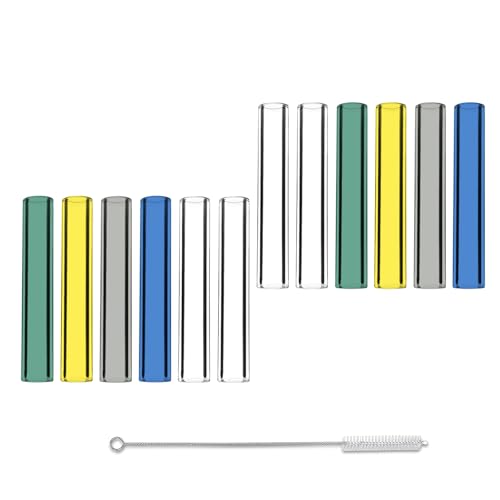 5 Colors 3 Inches Borosilicate Glass Tubes, Gtysmox 12 Pcs 10mm Diameter 1.5mm Thickness Glass Tubing with 1 Cleaning Brush for DIY Making Glass Crafts(Transparent Yellow Green Blue Gray) - size: 3 inches