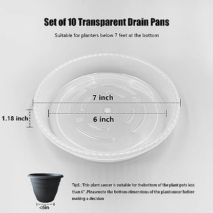 RooTrimmer 10 Pack Plant Saucer 7 Inch Clear Plant Trays for Pots Thickened Transparent Plant Saucer Tray Indoor and Outdoor Pot Saucer - size: 7 inch