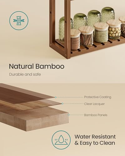 SONGMICS Bamboo Bathroom Shelf, 3-Tier Adjustable Plants Rack | Wall-Mounted or Stand, Living Room, Balcony, Kitchen, 5.9 x 23.6 x 21.3 Inches, Yellow Brown, BAMBOU Collection UBCB013K01 - color: Coffee Brown, size: 3 Tiers (5.9"D x 23.6"W)